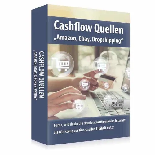 Kursbox „Cashflow Quellen – Amazon, Ebay, Dropshipping“ mit Onlineshopping am Laptop