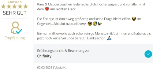 Fünf-Sterne-Bewertung von Vlasta H.: Karo & Claudio coachen leidenschaftlich und hochengagiert