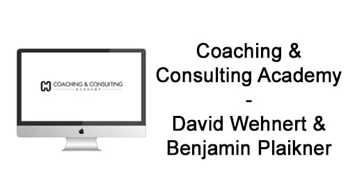 Monitor mit dem Logo der Coaching & Consulting Academy neben dem Schriftzug David Wehnert & Benjamin Plaikner