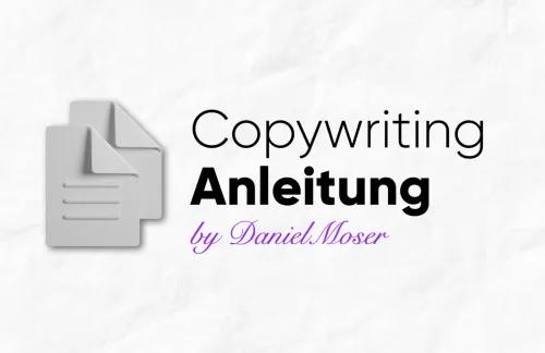 Grafik der Copywriting Anleitung by Daniel Moser mit Dokument-Symbol auf hellem Papierhintergrund