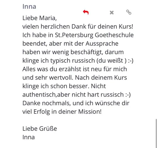 Kundenstimme von Inna an Maria: Nach dem Aussprachekurs klingt sie schon besser und nicht mehr hart russisch