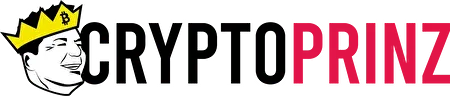 Cryptoprinz-Logo mit gekröntem Maskottchen und rot-schwarzem Schriftzug Cryptoprinz