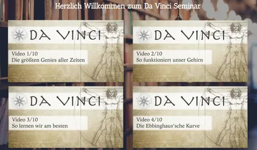 Videoübersicht im Da Vinci Master mit den ersten vier Videos des Online Seminars von Maxim Mankevich