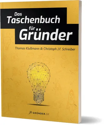Gelbes Cover von Das Taschenbuch für Gründer mit Glühbirne von Gründer.de