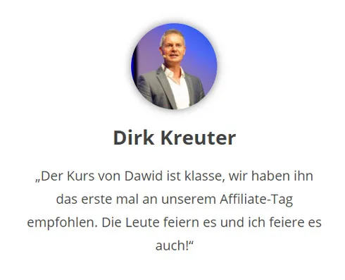 Meinung von Dirk Kreuter über den Kurs von Dawid Przybylski, den er am Affiliate-Tag empfohlen hat