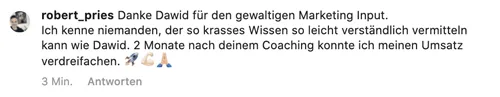 Instagram-Kommentar: Dank Dawid Przybylski Umsatz 2 Monate nach dem Coaching verdreifacht