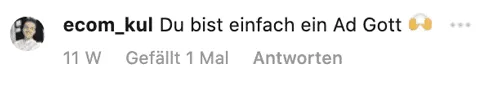 Instagram-Kommentar von ecom_kul: Du bist einfach ein Ad Gott