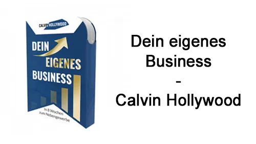 Kursbox von Dein eigenes Business neben dem Schriftzug Dein eigenes Business – Calvin Hollywood