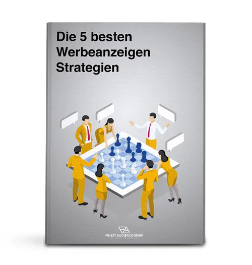 E-Book-Cover Die 5 besten Werbeanzeigen Strategien mit Illustration eines Schachbretts