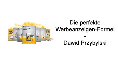 Produktboxen der perfekten Werbeanzeigen-Formel mit dem Schriftzug Die perfekte Werbeanzeigen-Formel – Dawid Przybylski