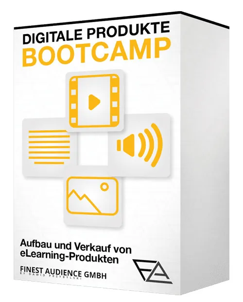 Weiße Kursbox des Digitale Produkte Bootcamps zum Aufbau und Verkauf von eLearning-Produkten