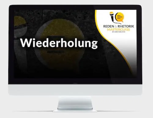 Monitor mit dem Modultitel Wiederholung der Reden & Rhetorik Masterclass