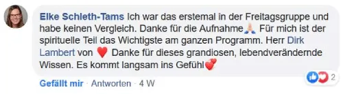 Facebook-Kommentar von Elke Schleth-Tams über die Freitagsgruppe von Dirk-Michael Lambert