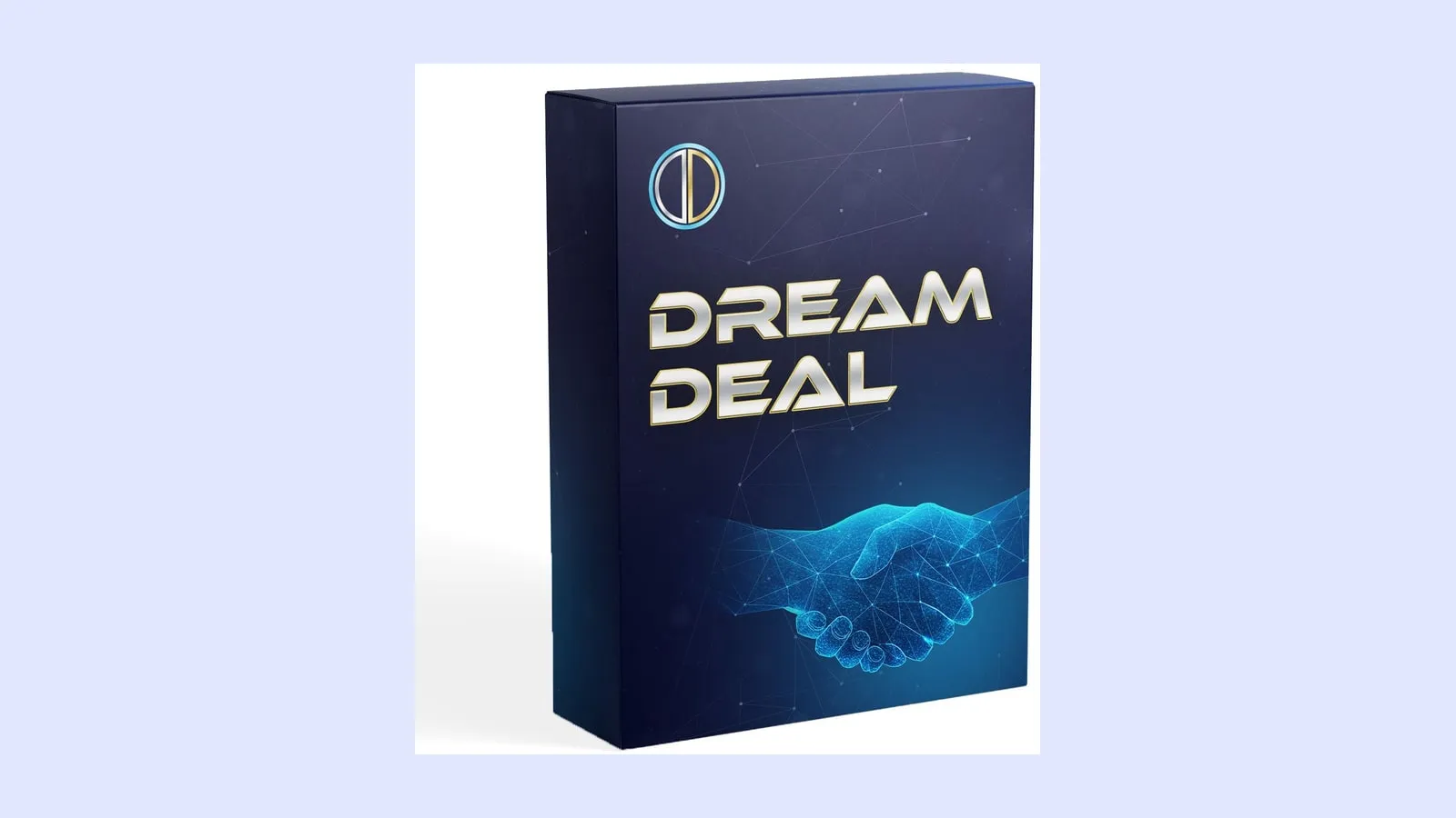 Produktbox von Dream Deal mit Schriftzug und Händedruck-Motiv auf hellblauem Hintergrund