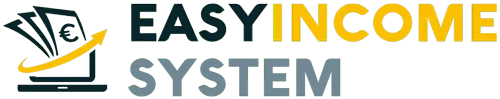 Schriftzug Easy Income System mit Logo aus Geldscheinen und Laptop