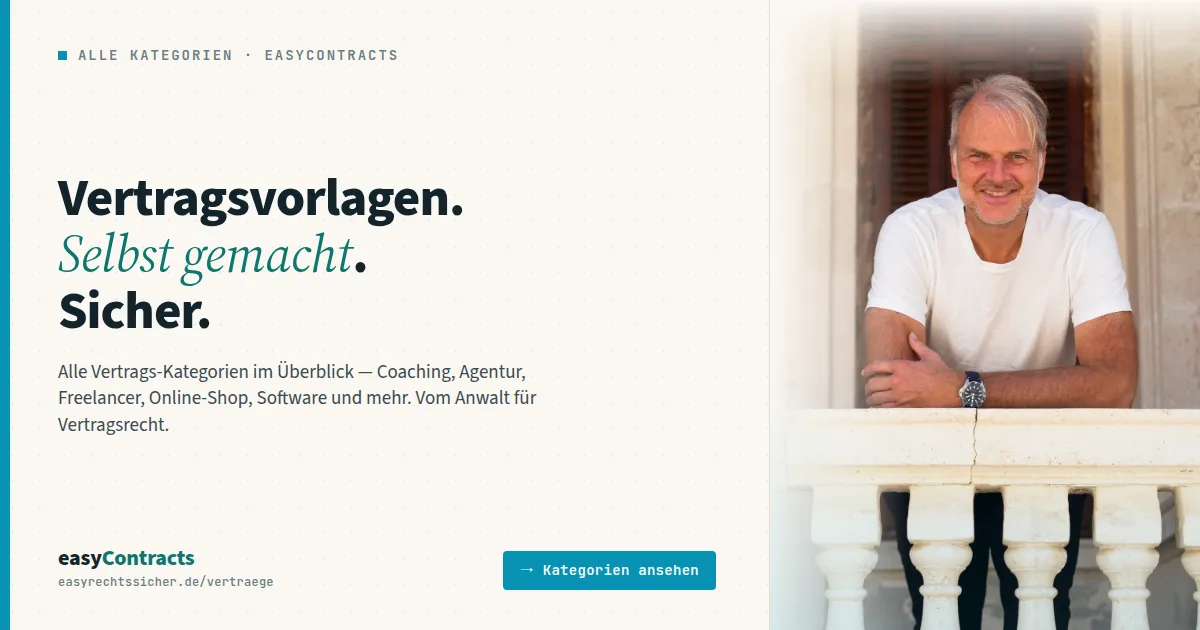 Grafik der Vertragsübersicht von easyContracts mit dem Schriftzug Vertragsvorlagen und Dr. Ronald Kandelhard