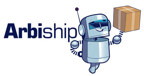 Logo des Auto-Ordering-Tools Arbiship mit einem Roboter, der ein Paket trägt