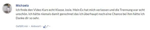 Facebook-Kommentar von Michaela zum Love-Repair Videokurs und der Chance bei ihrem Ex