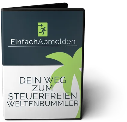 Kursbox von EinfachAbmelden mit Palme und dem Schriftzug Dein Weg zum steuerfreien Weltenbummler
