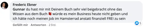 Facebook-Kommentar von Frederic Ebner: Gunnar habe ihm mit seinem Buch viel über Geld beigebracht