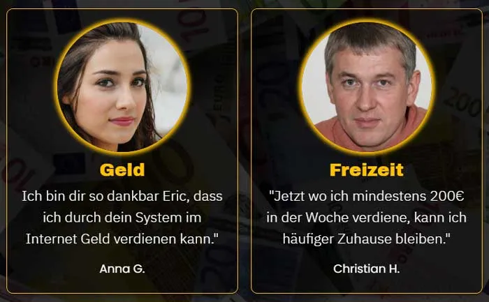 Kundenstimmen zu Eric Hüther von Anna G. zum Thema Geld und Christian H. zum Thema Freizeit