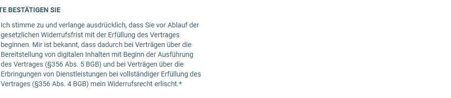 Bestätigungstext zum Widerrufsrecht im Bestellformular der AI Avatar Masterclass