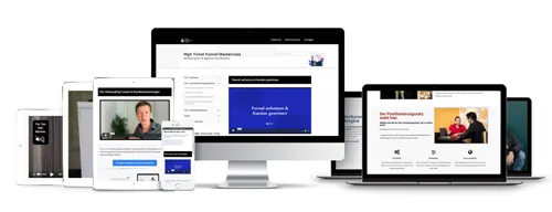 E-Learning-Plattform der Freelancer Masterclass von Alexander Heeg auf Smartphone, Tablet, Laptop und Monitor