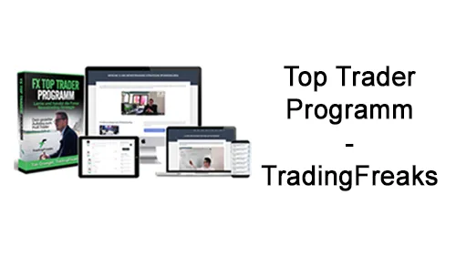 Kursbox, Monitor, Laptop, Tablet und Smartphone des FX Top Trader Programms neben dem Schriftzug Top Trader Programm – TradingFreaks