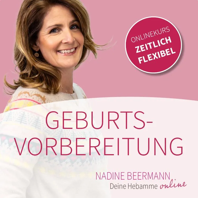 Kursbild Geburtsvorbereitung Onlinekurs mit Hebamme Nadine Beermann und dem Hinweis Onlinekurs zeitlich flexibel