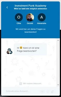 Support-Chat der Investment Punk Academy mit Gerald Hörhan und Team