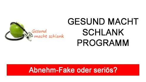 Logo des Gesund macht schlank Programms mit Apfel und Stethoskop und dem Schriftzug Abnehm-Fake oder seriös?