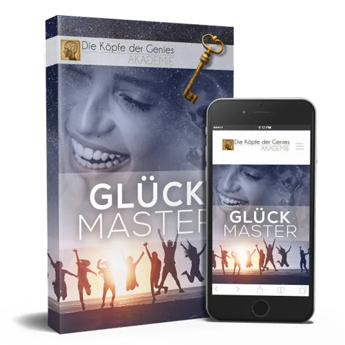 Kursbox des Glück Master von Maxim Mankevich mit Schlüssel neben einem Smartphone mit dem Kurs