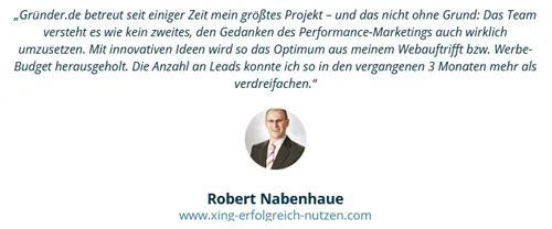 Kundenstimme von Robert Nabenhaue: Gründer.de betreut sein größtes Projekt im Performance-Marketing