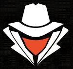 Logo der Hacking Akademie: weißer Hut und Mantel mit rotem Tuch auf schwarzem Grund