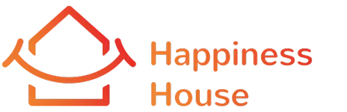 Orangefarbenes Logo mit dem Schriftzug Happiness House