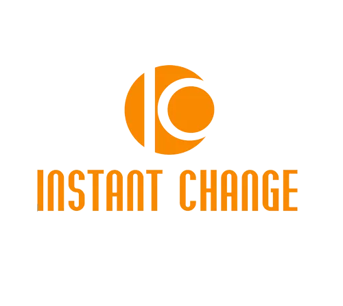 Orangefarbenes Logo der Instant Change Methode auf weißem Hintergrund