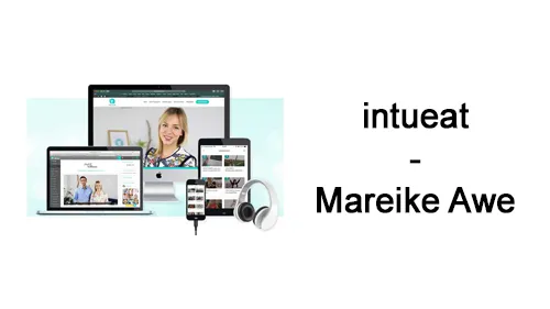 Laptop, Tablet, Smartphone und Kopfhörer mit dem intueat-Programm neben dem Schriftzug intueat – Mareike Awe