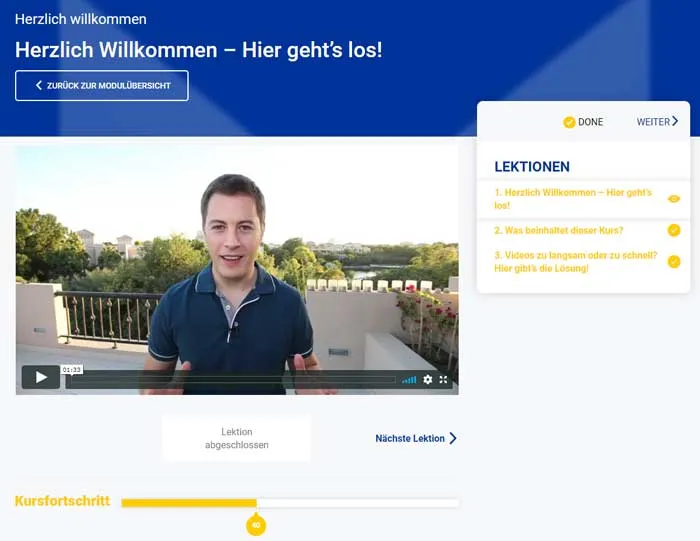 Willkommensvideo von Jakob Hager im Mitgliederbereich der Wunschkunden Formel mit Lektionsübersicht