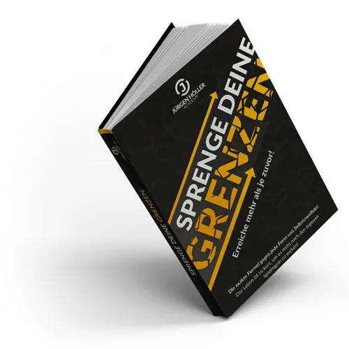Schräg stehendes Buch Sprenge Deine Grenzen von Jürgen Höller mit schwarz-gelbem Cover