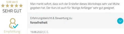 Bewertung von Forex Freiheit mit 5 von 5 Sternen: Workshop auch für blutige Anfänger sehr gut geeignet