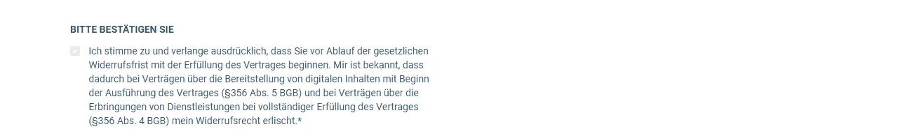 Text des Häkchens zum Widerrufsrecht im Bestellformular der KI-Poweruser Claude Edition