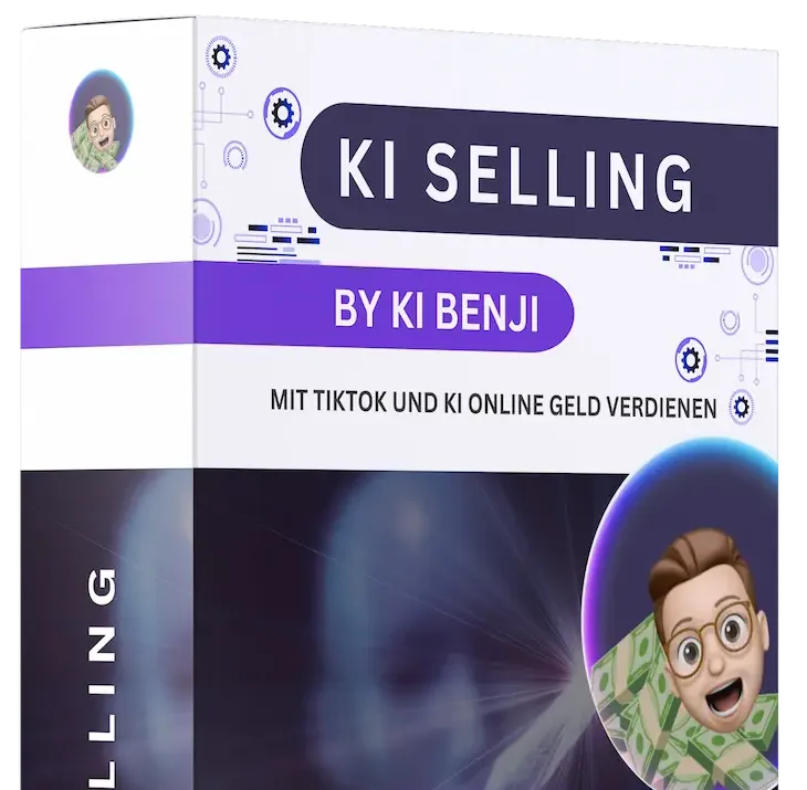Kursbox von KI Selling by KI Benji mit Avatar und dem Untertitel Mit TikTok und KI online Geld verdienen