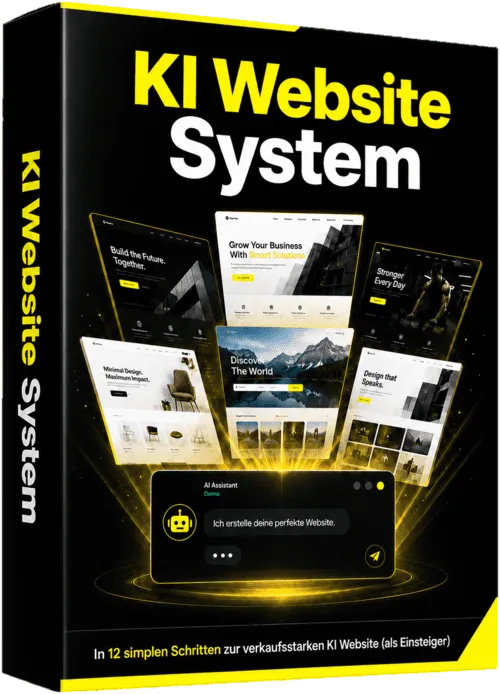 Produktbox des KI-Website-System mit dunklem Cover und gelbem Schriftzug