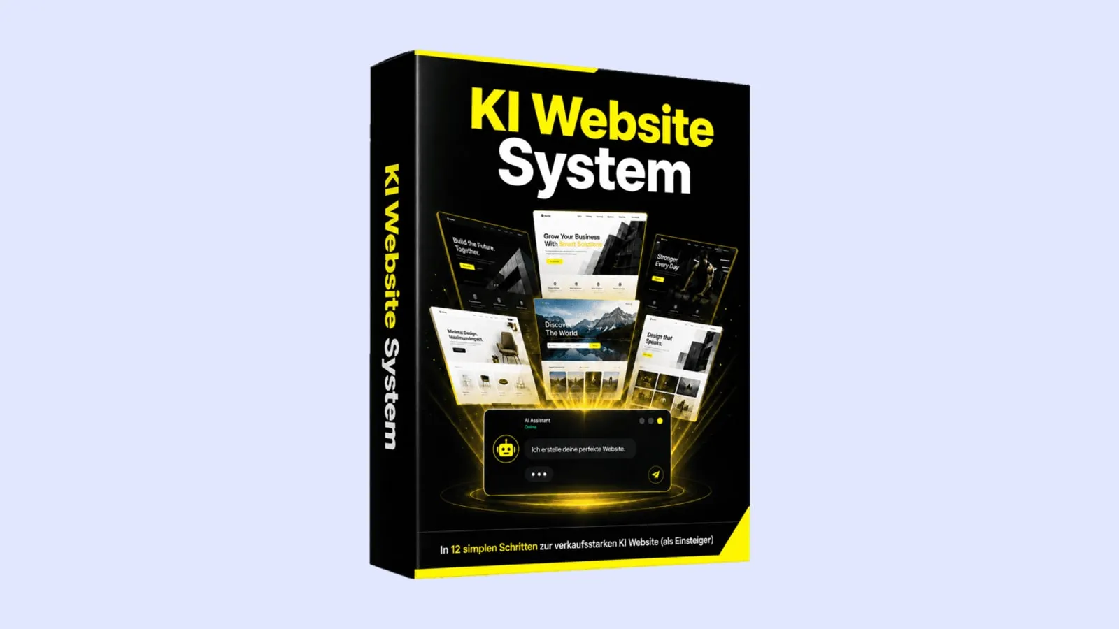 Produktbox des KI-Website-System von WPerfolg auf hellblauem Hintergrund