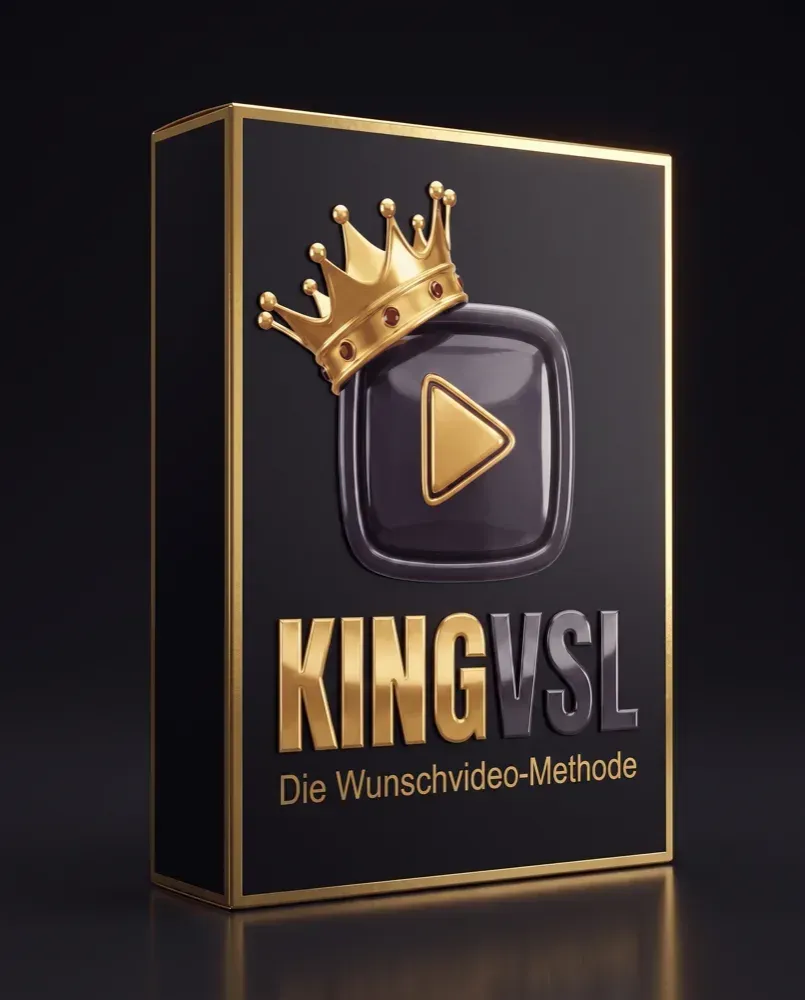 Cover von KingVSL mit dem Titel Die Wunschvideo-Methode und einer goldenen Krone auf einem Play-Symbol