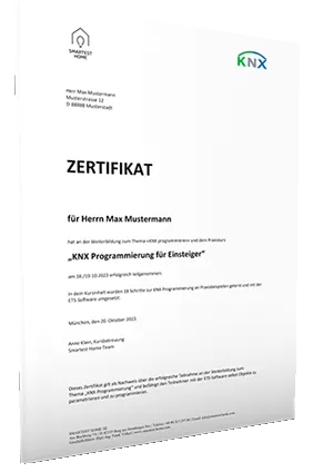 Muster-Zertifikat KNX Programmierung für Einsteiger von Smartest Home