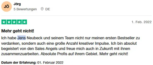 Fünf-Sterne-Bewertung von Jörg: Jens Neubeck und seinem Team den ersten Bestseller zu verdanken