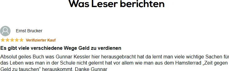 Leserstimme von Ernst Brucker zu Mission: Goodlife auf der Buchseite mit fünf Sternen und Vermerk Verifizierter Kauf