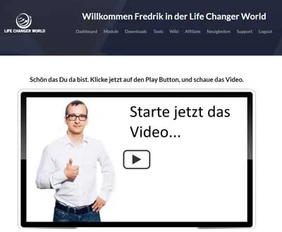 Willkommensseite im Mitgliederbereich der Life Changer World mit Startvideo