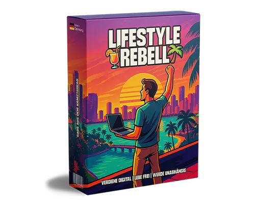 Produktbox von Lifestyle Rebell mit der Zeile Verdiene digital, lebe frei, werde unabhängig